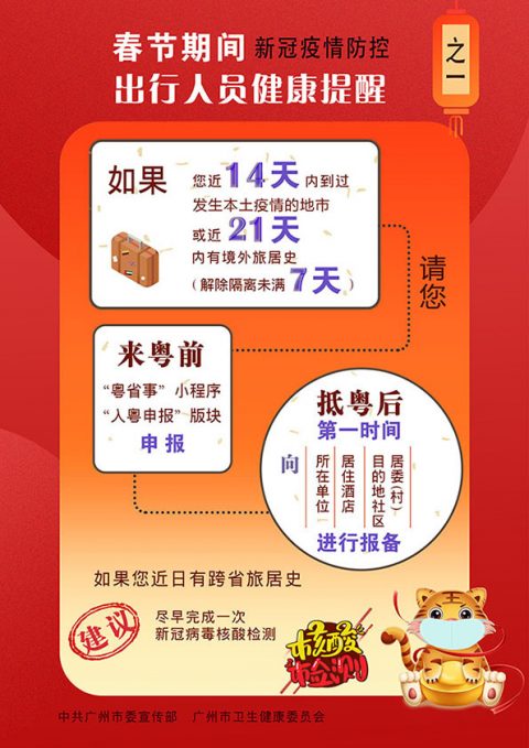 新冠疫情防控 | 春节期间出行人员健康提醒